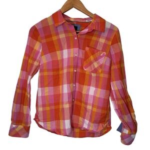 Nautica Jeans Brand Women's Plaid Button Down Shirt Size Small‎ Pink Red Orange